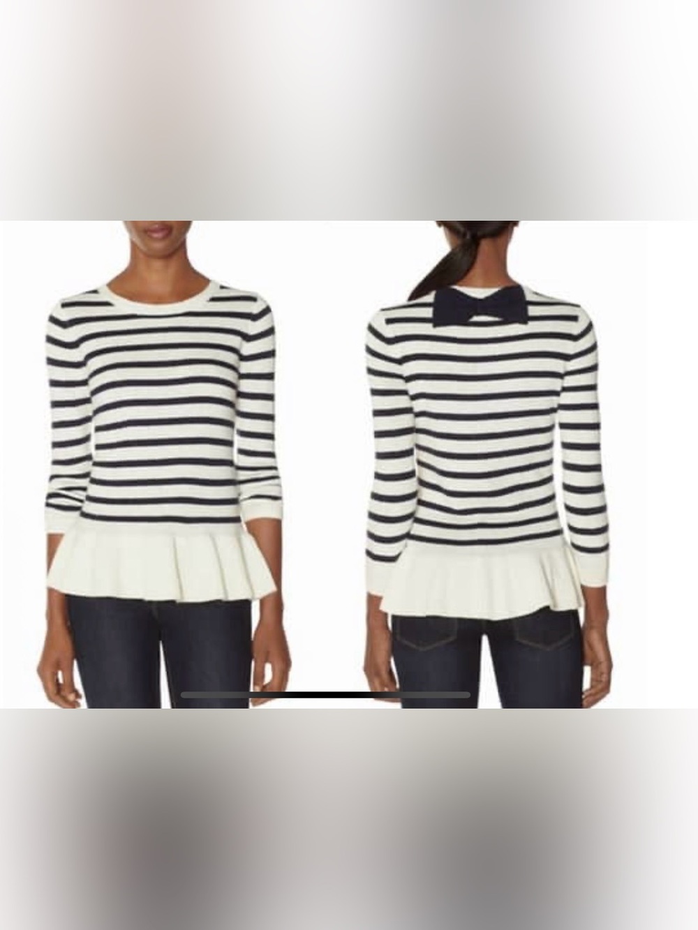 Peplum Sweater Striped Navy & White with Bow Detail